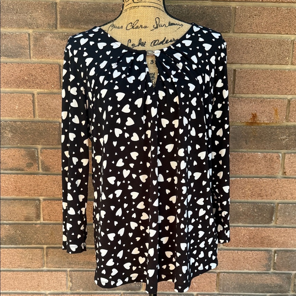 Always Indigo Black and White Heart Print Women's Top Size XL